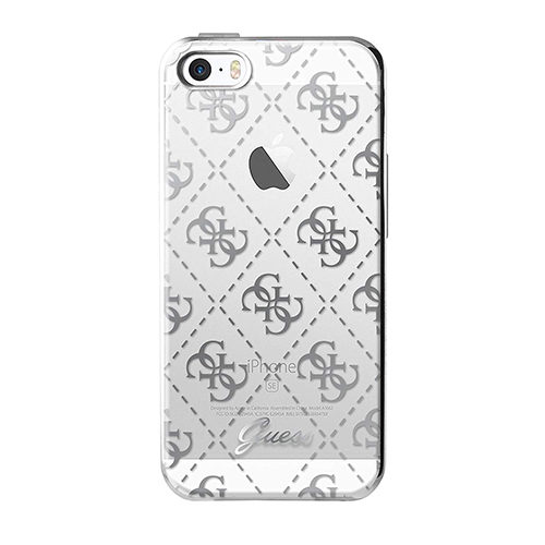 Guess Logo Silikonhülle für iPhone 5 / 5S / SE Transparent Silber
