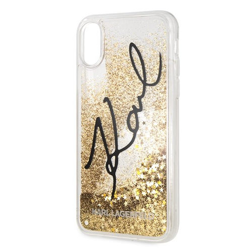 KLHCI65TRKSIGGO Karl Lagerfeld Signature TPU Case Glitter Star Gold Für iPhone Xs MAX