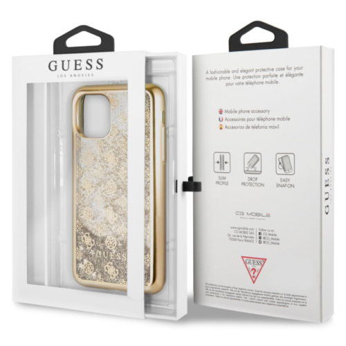 Guess Hülle für Apple iPhone 11 4G Peony Liquid Glitter Case Schutz Gold