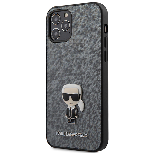 Karl Lagerfeld Saffiano Iconic Cover for iPhone 12/12 Pro Silber Karl Lagerfeld Saffiano Iconic Cover for iPhone 12/12 Pro Silber