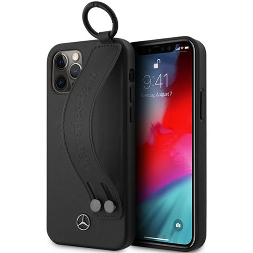 Mercedes Leather Hand Strap Case für iPhone 12/12 Pro Schwarz