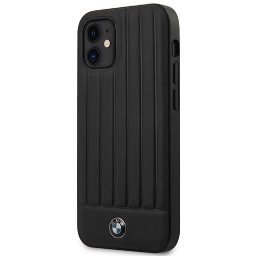 BMW Leder Hot Stamp Vertical Lines Cover for iPhone 12 mini Schwarz