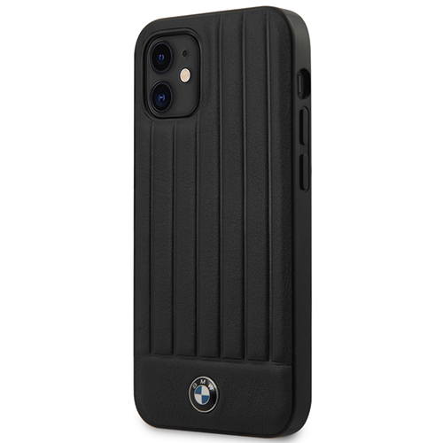 BMW Leder Hot Stamp Vertical Lines Cover for iPhone 12 mini Schwarz BMW Leder Hot Stamp Vertical Lines Cover for iPhone 12 mini Schwarz