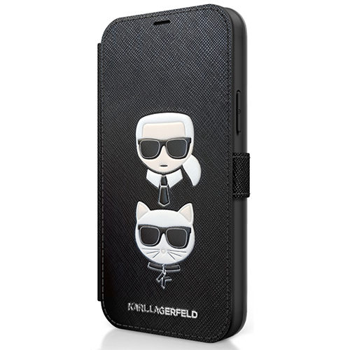 Karl Lagerfeld Saffiano K&C Heads Book Case for iPhone 12 mini Schwarz
