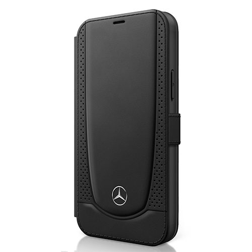 Mercedes Perforated Leather Book Case for iPhone 12/12 Pro Schwarz